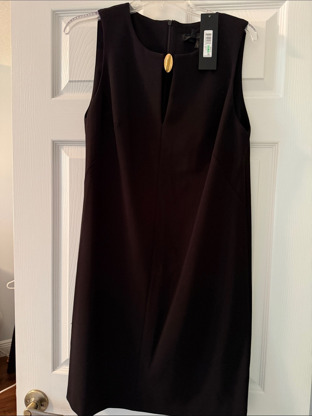Donna Karan Black Sleeveless Mini Dress with Gold Button Accent